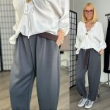 Lucky gumis derekú nadrág övvel K2453-szürke