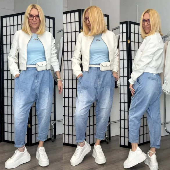 S-Woman gumis derekú ülepes  farmer SW1995 - világoskék