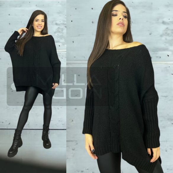 Fonott mintás kötött pulóver 8138-fekete