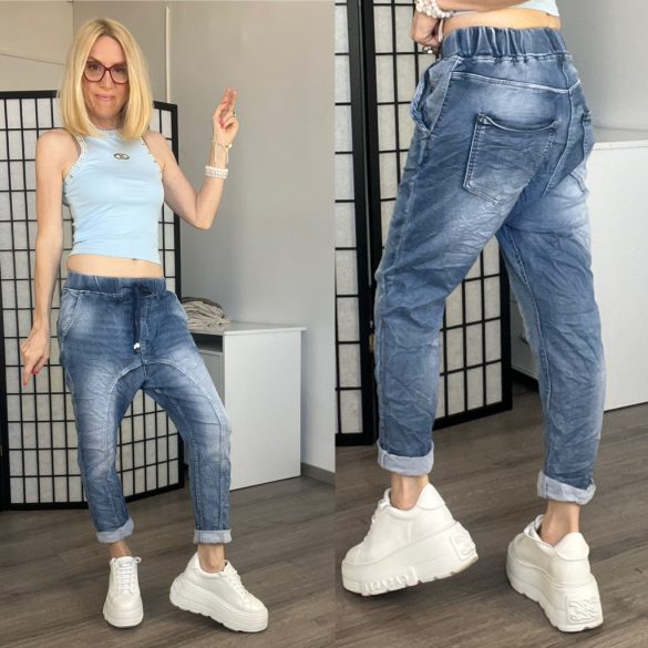 Melly ülepes elasztikus farmer7232 - farmerkék