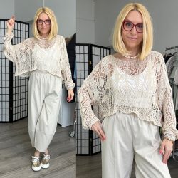 Sierra ejtett vállú, horgolt női felső 72673 bézs