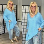 Star aszimmetrikus V kivágású kötött pulóver 1925-babakék