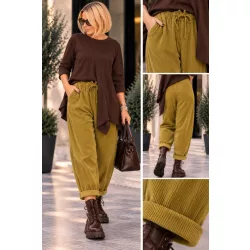   Wendy Trendy gumis derekú bőszárú kord nadrág 826103-mustár