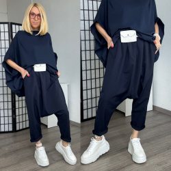 Vintage gumis derekú ülepes nadrág 2982 - sötétkék