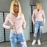 Vopse oldalán sztreccs betétes karcsúsított bőrdzsekiV6363-rózsaszín