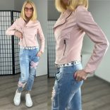 Vopse oldalán sztreccs betétes karcsúsított bőrdzsekiV6363-rózsaszín