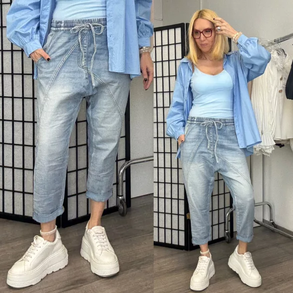 S Woman gumis derekú ülepes farmer SW1892-világoskék