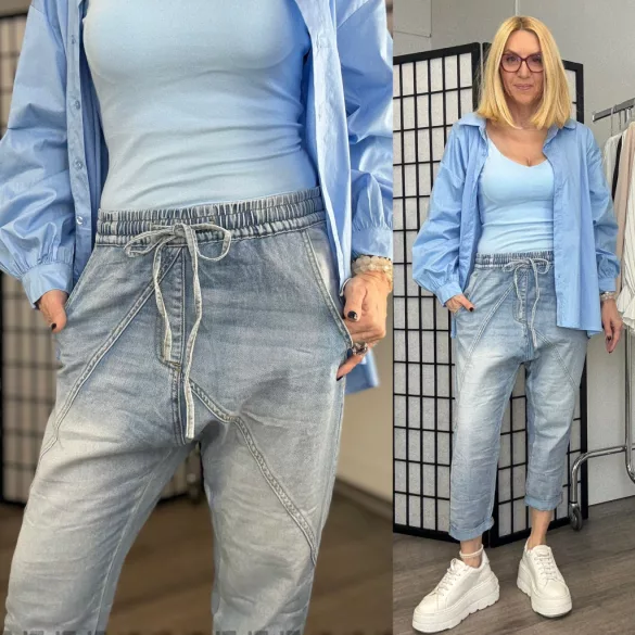 S Woman gumis derekú ülepes farmer SW1892-világoskék