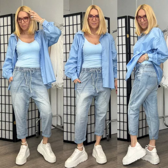 S Woman gumis derekú ülepes farmer SW1892-világoskék