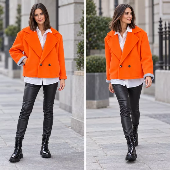Limited edition oversize crop kabát 70381 - neon narancssárga