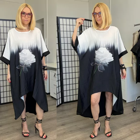 Fly Out aszimmetrikus rózsás ruha A51058-fekete