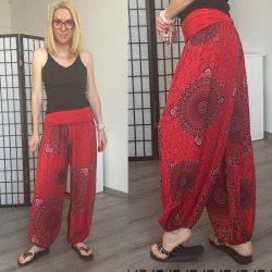   Mandala Ankara gumis derekú vékony viszkóz laza nadrág- piros