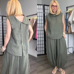 Lux Luna gombos, galléros ujjatlan len felső 52570-khaki