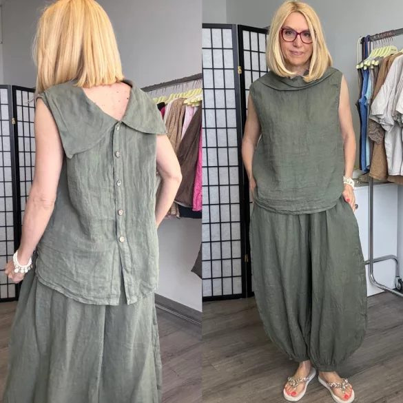 Lux Luna gombos, galléros ujjatlan len felső 52570-khaki
