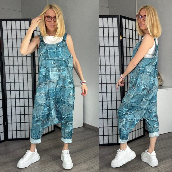 158C farmermintás ülepes pamut overál 5383 - farmerkék