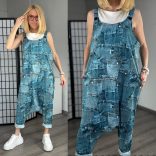 158C farmermintás ülepes pamut overál 5383 - farmerkék