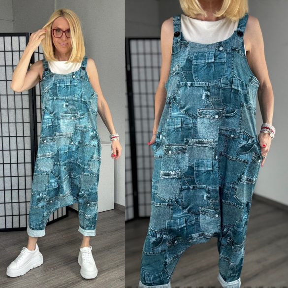 158C farmermintás ülepes pamut overál 5383 - farmerkék