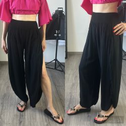   Jana gumis derekú oldalt felhasított viszkóz nadrág-fekete