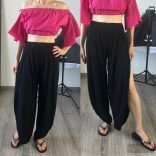 Jana gumis derekú oldalt felhasított viszkóz nadrág-fekete