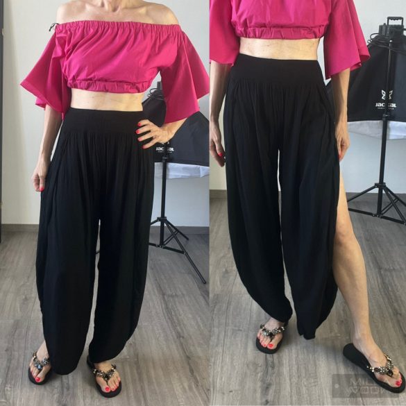 Jana gumis derekú oldalt felhasított viszkóz nadrág-fekete