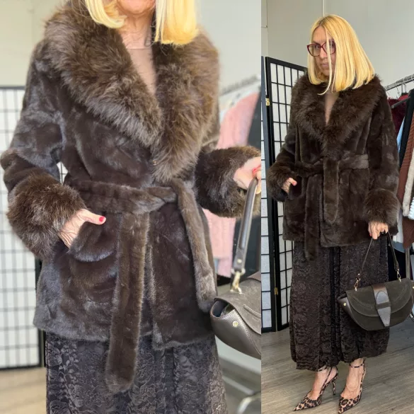 Lily derékban megkötős bunda A2507-csokibarna