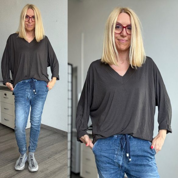 Charm V kivágású basic viszkóz felső 25214-csokibarna