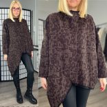 Mitica kockás hosszú ujjú aszimmetrikus tunika 8880 -csokibarna