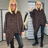 Mitica kockás hosszú ujjú aszimmetrikus tunika 8880 -csokibarna