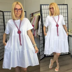 Mú Mú pamut vászon kombinált. zsebes ruha 7052-fehér