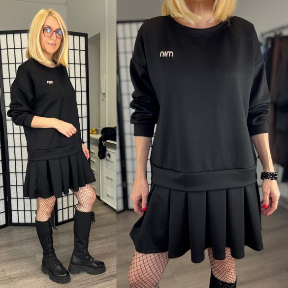 Mia fodros hosszú ujjú ruha A6669- fekete