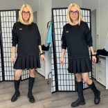 Mia fodros hosszú ujjú ruha A6669- fekete