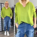 Honey winter oversize basic vékonykötött V-kivágású felső 8015-283-pisztácia zöld