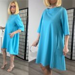 Vintage hátán pliszírozott zsebes ruha2819-kék