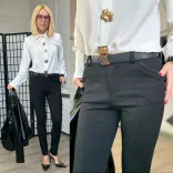 Pleasant elasztikus elegáns nadrág bőrszegélyes zsebbel 2098-fekete