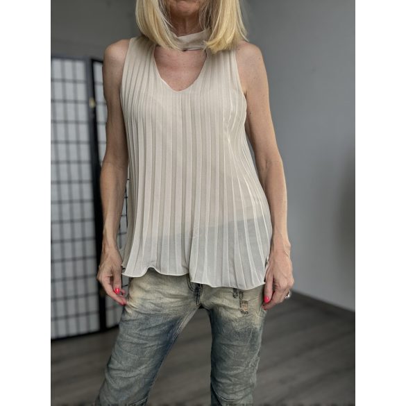 Keyla ujjatlan pliszírozott felső-bézs