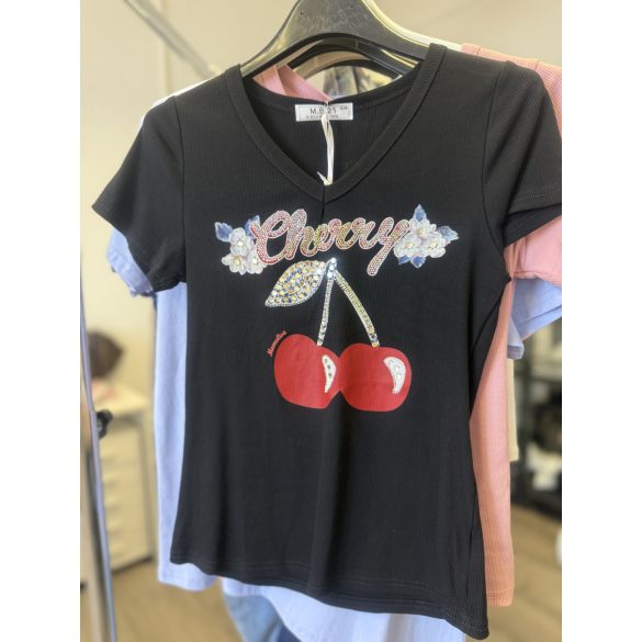 Cherry strasszos pólóZ980-fekete