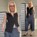 SUN aszimmetrikus átlapolt mellény, V kivágású 9318 - fekete