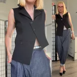 SUN aszimmetrikus átlapolt mellény, V kivágású 9318 - fekete