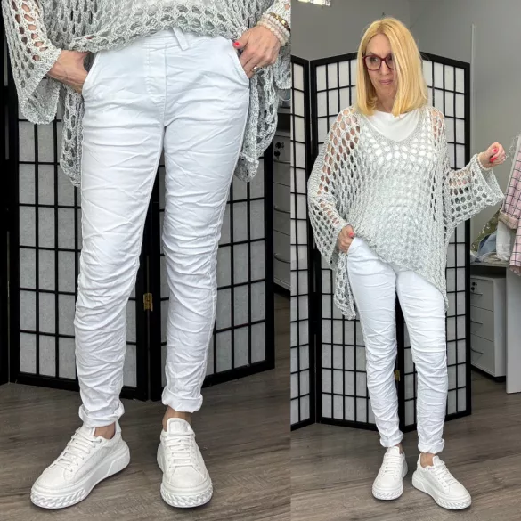 Melly gumis derekú elasztikus farmer8139-fehér