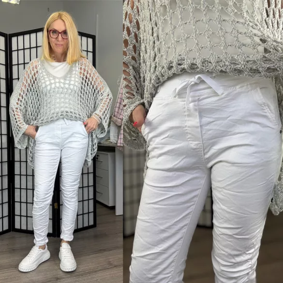 Melly gumis derekú elasztikus farmer8139-fehér