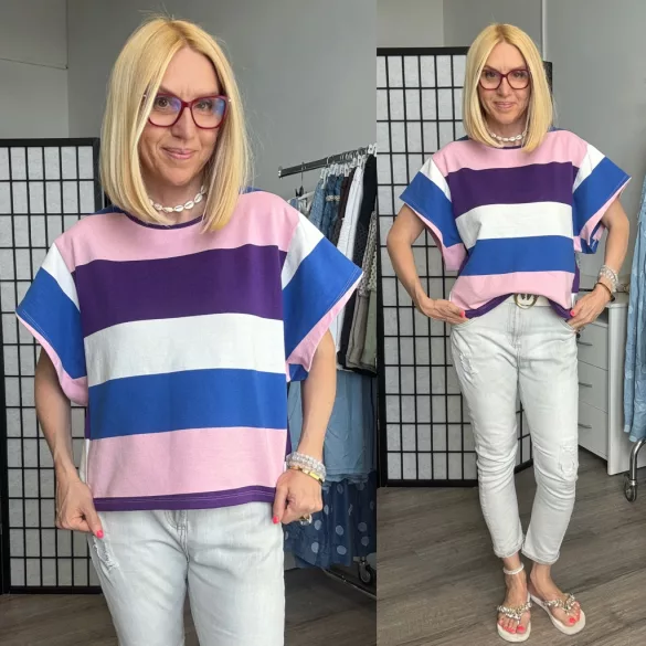 Wendy Trendy színes csíkos felső 225061 - lila/rózsaszín/kék