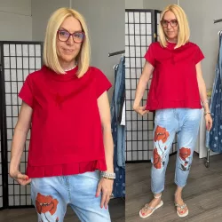 Wendy Trendy ráncolt pamut felső 220242 - piros