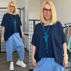   Xin Xin oversize környakú basic pamut felső 9562 - sötétkék