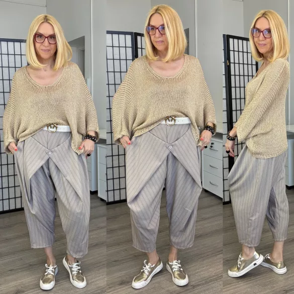 Lux Luna elől átlapolt gombos nadrág övvel 51840-taupe