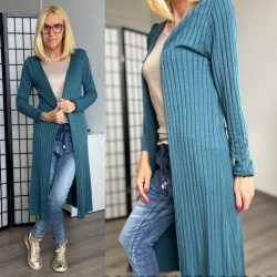 Anna hosszú ujjú bordás kardigán 22388 - petrol