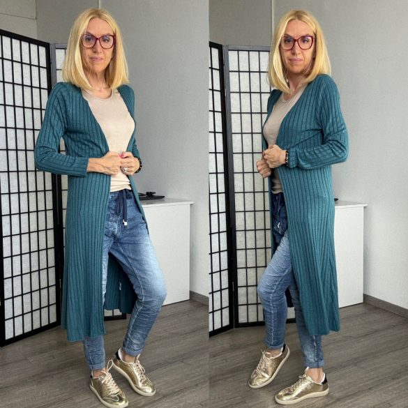 Anna hosszú ujjú bordás kardigán 22388 - petrol