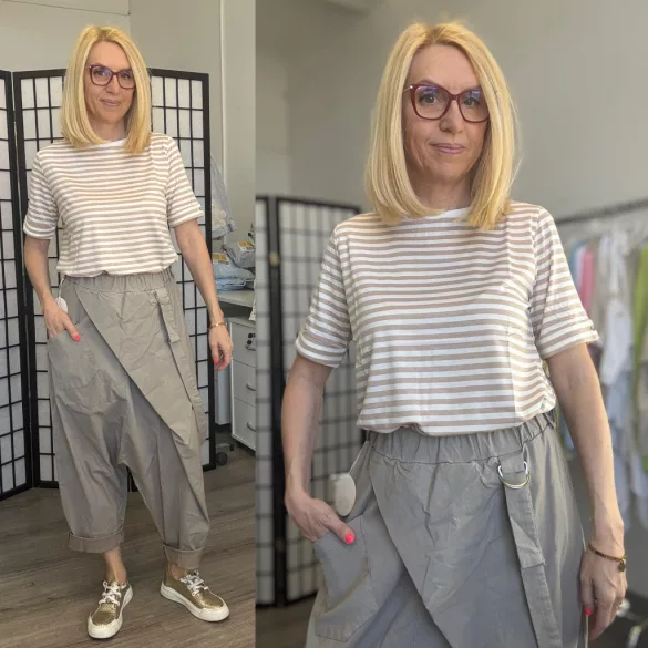 Cianna csíkos pamut poló RT78035 - bézs/fehér
