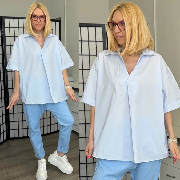 Cruze V nyakú blúz O-A243 világoskék