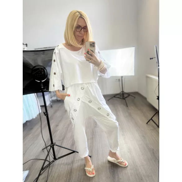 Sunflower szegecses ülepes pamut nadrág 260503 - fehér