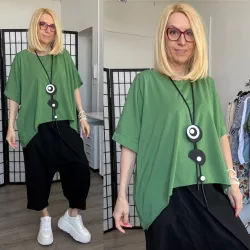   Xin Xin oversize környakú basic pamut felső 9562 - benetton zöld
